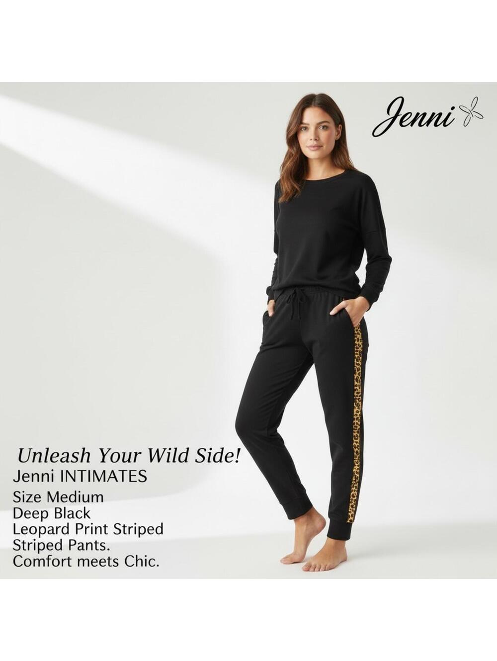 Jenni Intimates Leopard Print Striped Black Jogger Pants - M